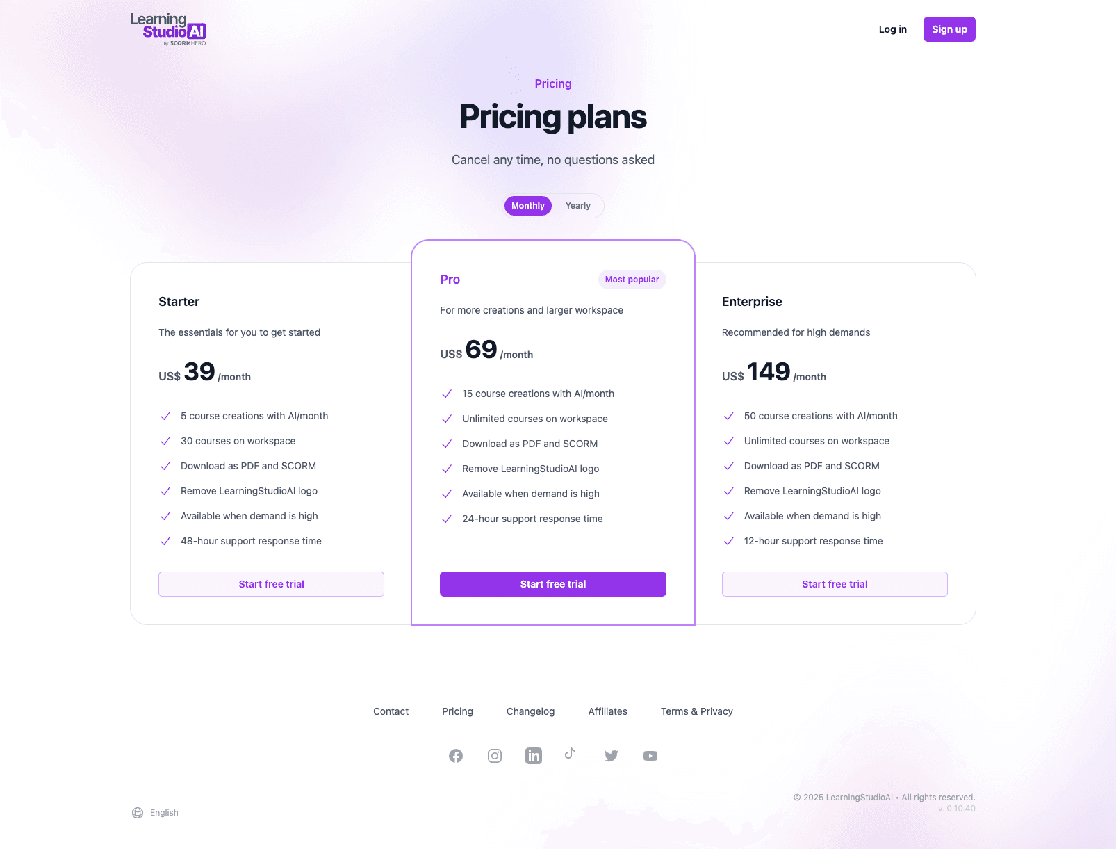 LearningAI Studio Pricing Page